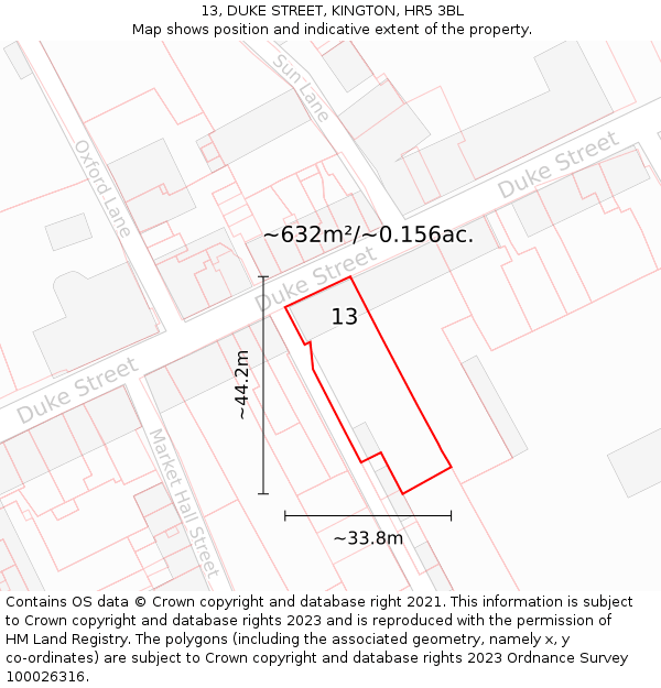 13, DUKE STREET, KINGTON, HR5 3BL: Plot and title map