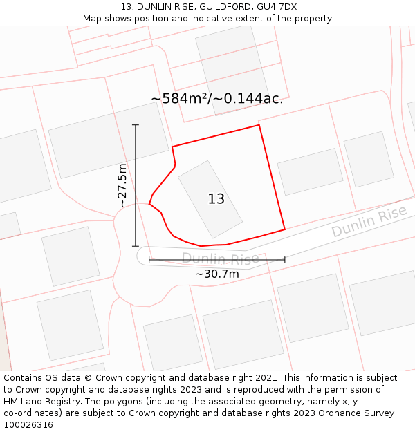 13, DUNLIN RISE, GUILDFORD, GU4 7DX: Plot and title map