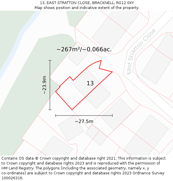 13, EAST STRATTON CLOSE, BRACKNELL, RG12 0XY: Plot and title map