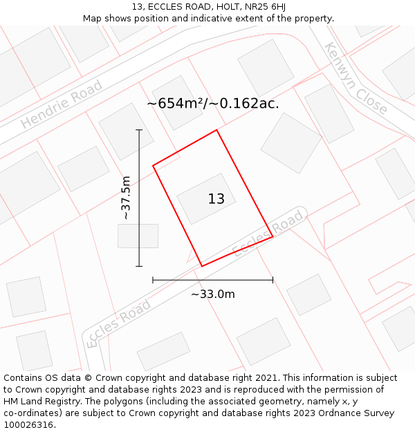 13, ECCLES ROAD, HOLT, NR25 6HJ: Plot and title map