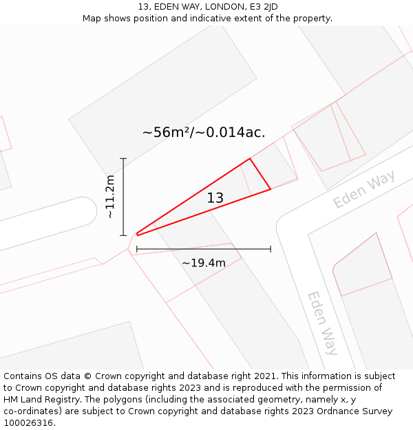 13, EDEN WAY, LONDON, E3 2JD: Plot and title map