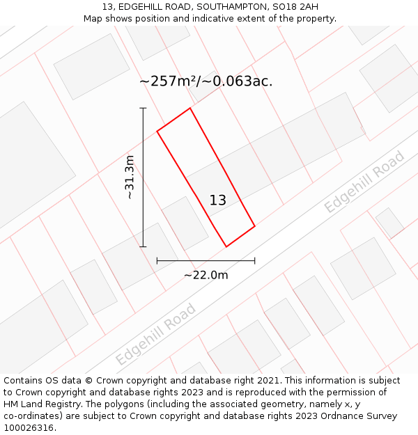 13, EDGEHILL ROAD, SOUTHAMPTON, SO18 2AH: Plot and title map