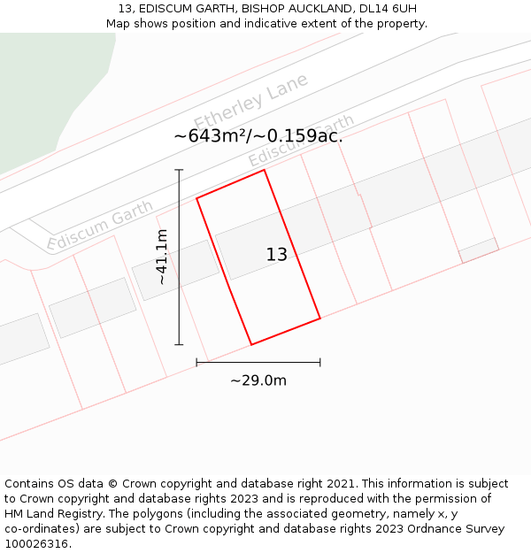 13, EDISCUM GARTH, BISHOP AUCKLAND, DL14 6UH: Plot and title map