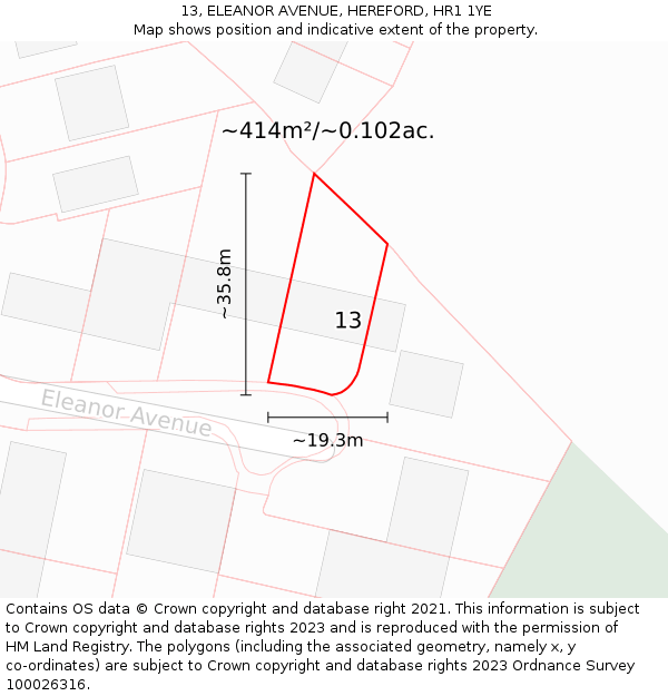 13, ELEANOR AVENUE, HEREFORD, HR1 1YE: Plot and title map