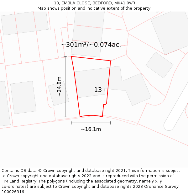 13, EMBLA CLOSE, BEDFORD, MK41 0WR: Plot and title map