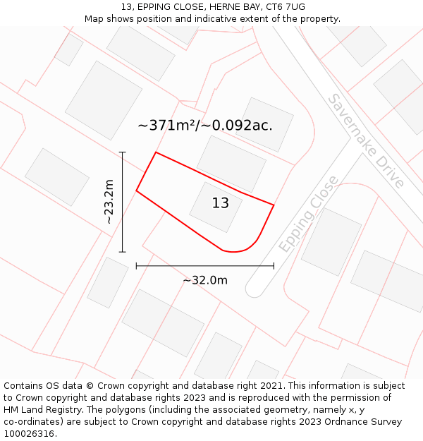 13, EPPING CLOSE, HERNE BAY, CT6 7UG: Plot and title map