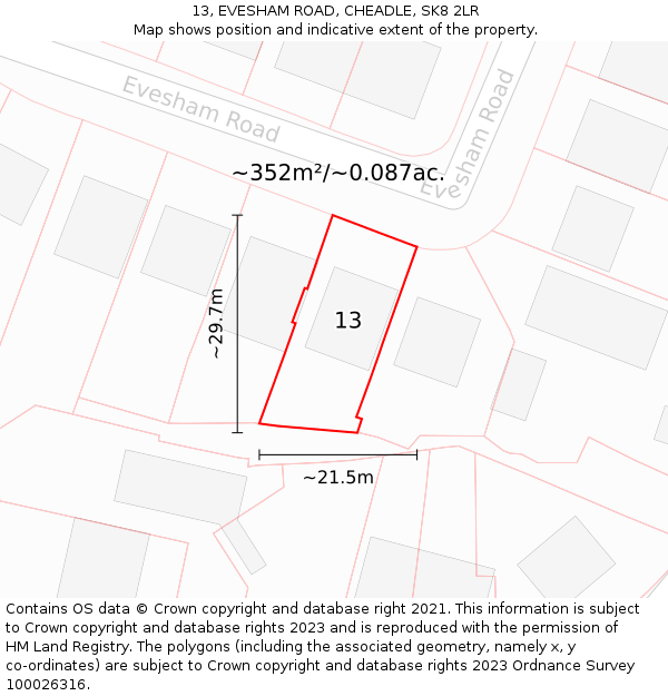 13, EVESHAM ROAD, CHEADLE, SK8 2LR: Plot and title map