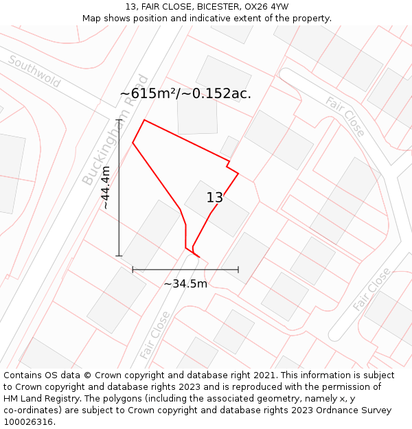 13, FAIR CLOSE, BICESTER, OX26 4YW: Plot and title map