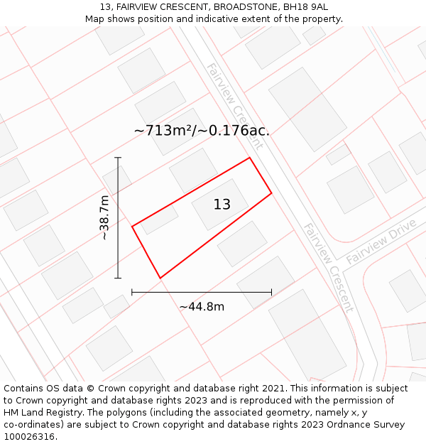 13, FAIRVIEW CRESCENT, BROADSTONE, BH18 9AL: Plot and title map