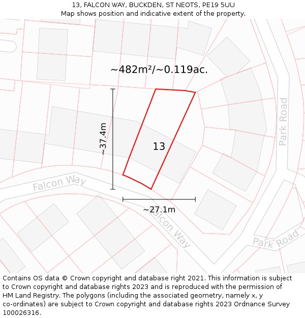 13, FALCON WAY, BUCKDEN, ST NEOTS, PE19 5UU: Plot and title map