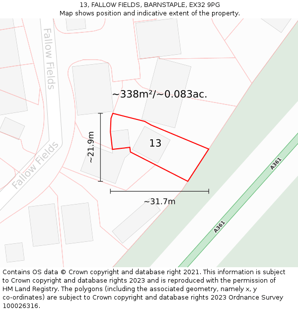 13, FALLOW FIELDS, BARNSTAPLE, EX32 9PG: Plot and title map