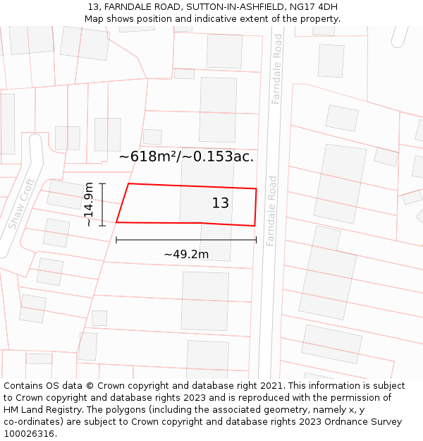 13, FARNDALE ROAD, SUTTON-IN-ASHFIELD, NG17 4DH: Plot and title map