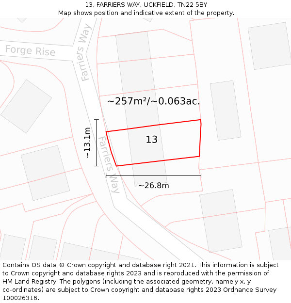 13, FARRIERS WAY, UCKFIELD, TN22 5BY: Plot and title map