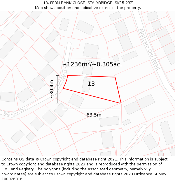 13, FERN BANK CLOSE, STALYBRIDGE, SK15 2RZ: Plot and title map