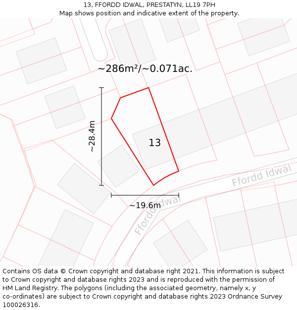 13, FFORDD IDWAL, PRESTATYN, LL19 7PH: Plot and title map