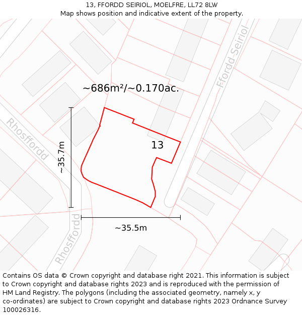 13, FFORDD SEIRIOL, MOELFRE, LL72 8LW: Plot and title map