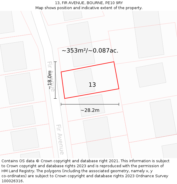 13, FIR AVENUE, BOURNE, PE10 9RY: Plot and title map