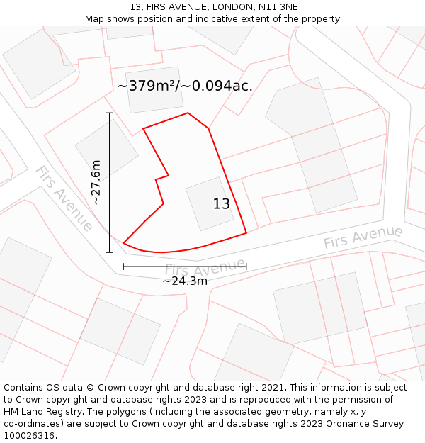 13, FIRS AVENUE, LONDON, N11 3NE: Plot and title map