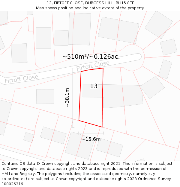 13, FIRTOFT CLOSE, BURGESS HILL, RH15 8EE: Plot and title map