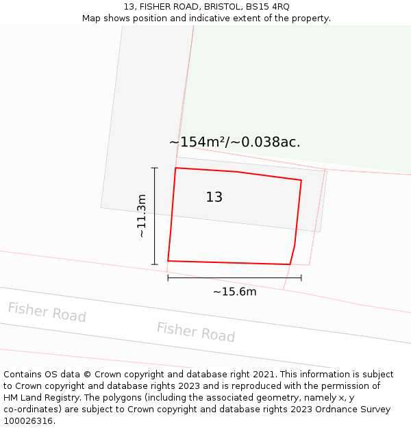 13, FISHER ROAD, BRISTOL, BS15 4RQ: Plot and title map