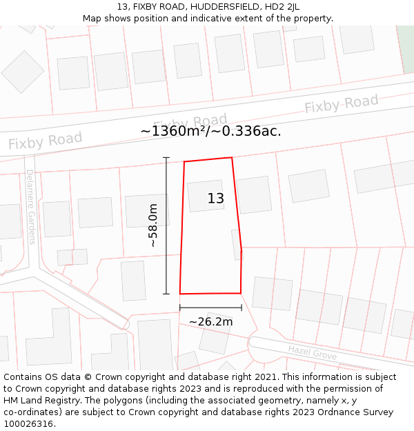 13, FIXBY ROAD, HUDDERSFIELD, HD2 2JL: Plot and title map