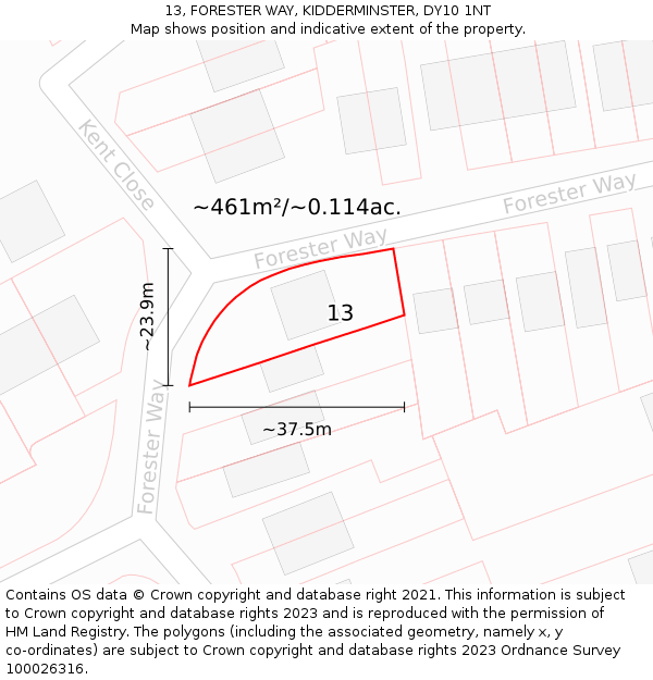 13, FORESTER WAY, KIDDERMINSTER, DY10 1NT: Plot and title map