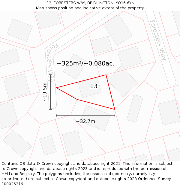 13, FORESTERS WAY, BRIDLINGTON, YO16 6YN: Plot and title map