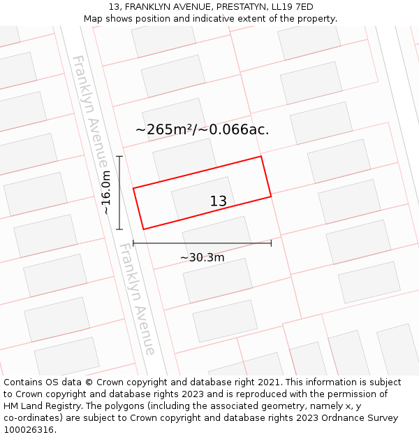 13, FRANKLYN AVENUE, PRESTATYN, LL19 7ED: Plot and title map