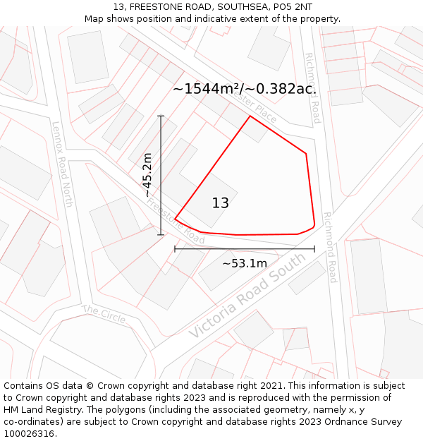 13, FREESTONE ROAD, SOUTHSEA, PO5 2NT: Plot and title map