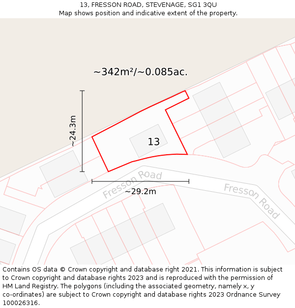 13, FRESSON ROAD, STEVENAGE, SG1 3QU: Plot and title map