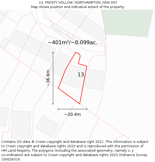 13, FROSTY HOLLOW, NORTHAMPTON, NN4 0SY: Plot and title map