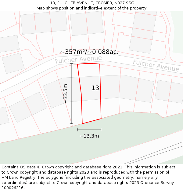 13, FULCHER AVENUE, CROMER, NR27 9SG: Plot and title map