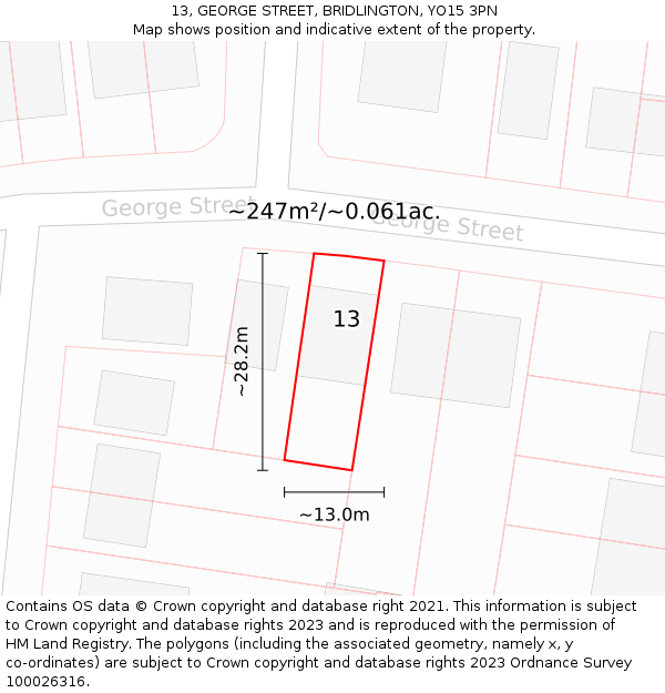 13, GEORGE STREET, BRIDLINGTON, YO15 3PN: Plot and title map