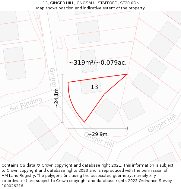 13, GINGER HILL, GNOSALL, STAFFORD, ST20 0DN: Plot and title map