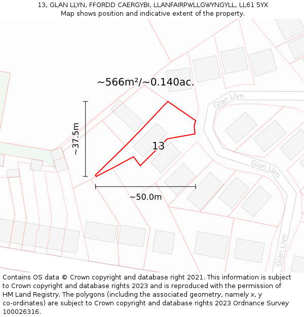 13, GLAN LLYN, FFORDD CAERGYBI, LLANFAIRPWLLGWYNGYLL, LL61 5YX: Plot and title map