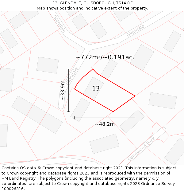 13, GLENDALE, GUISBOROUGH, TS14 8JF: Plot and title map