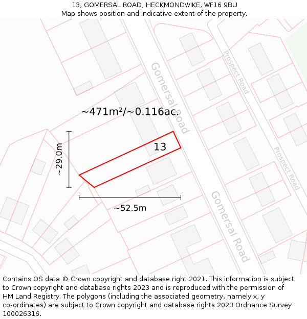 13, GOMERSAL ROAD, HECKMONDWIKE, WF16 9BU: Plot and title map