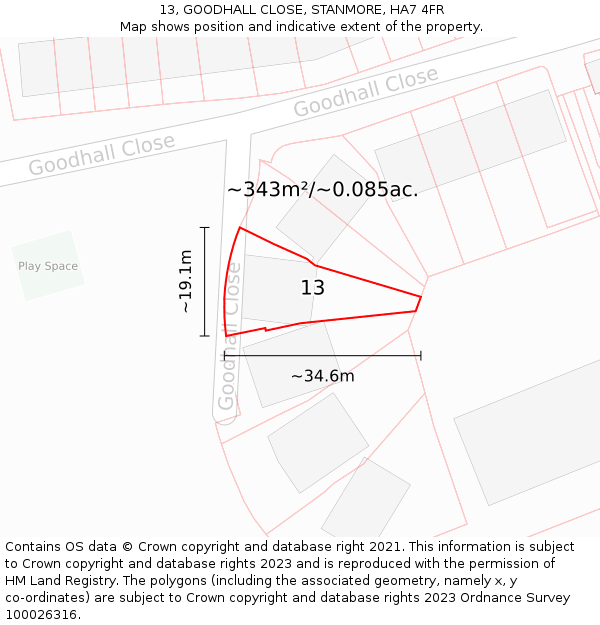 13, GOODHALL CLOSE, STANMORE, HA7 4FR: Plot and title map