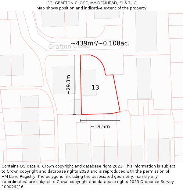 13, GRAFTON CLOSE, MAIDENHEAD, SL6 7UG: Plot and title map