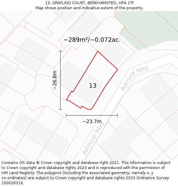 13, GRAYLING COURT, BERKHAMSTED, HP4 1TF: Plot and title map