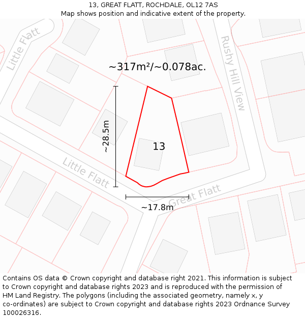 13, GREAT FLATT, ROCHDALE, OL12 7AS: Plot and title map