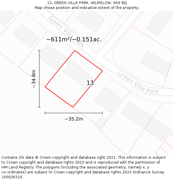 13, GREEN VILLA PARK, WILMSLOW, SK9 6EJ: Plot and title map