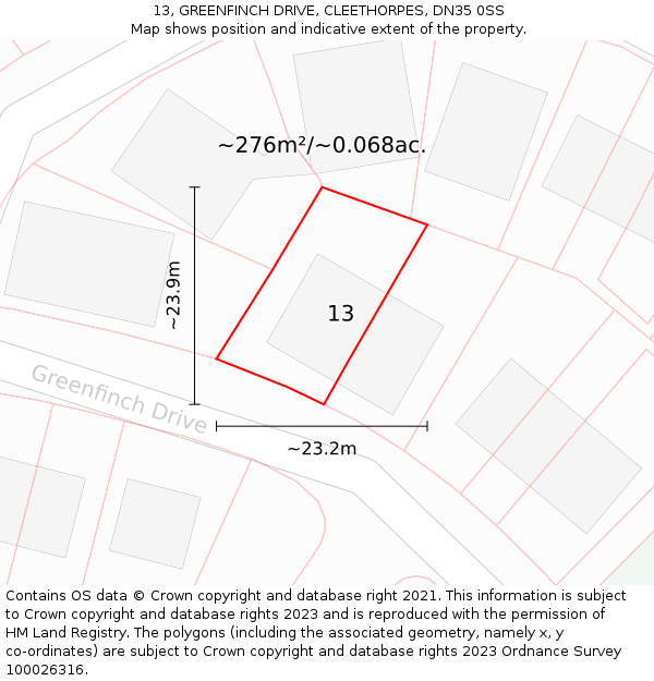 13, GREENFINCH DRIVE, CLEETHORPES, DN35 0SS: Plot and title map