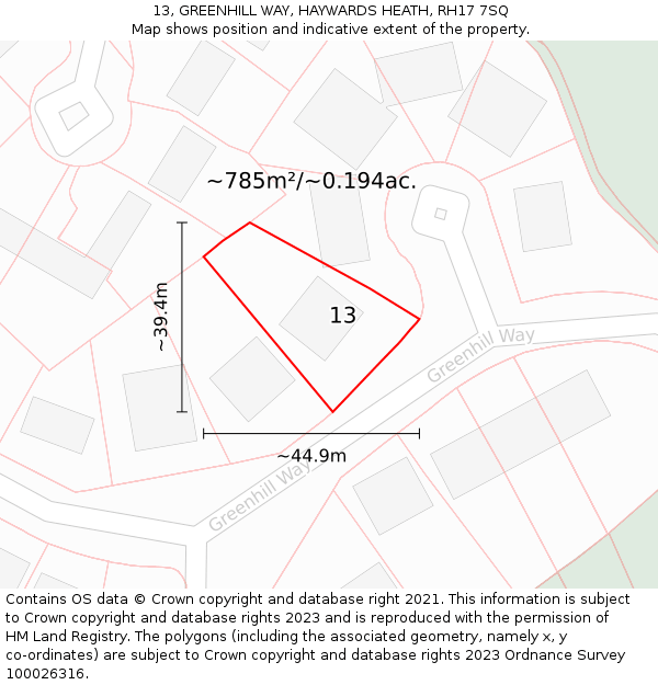 13, GREENHILL WAY, HAYWARDS HEATH, RH17 7SQ: Plot and title map