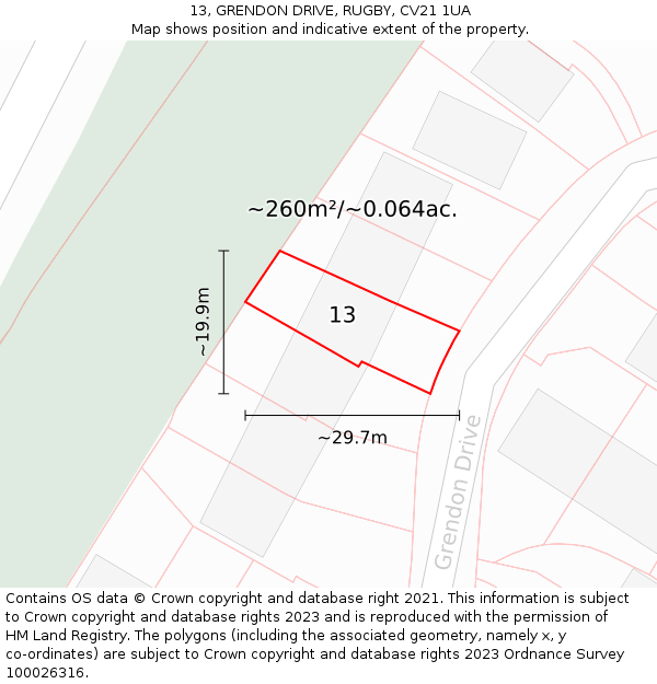 13, GRENDON DRIVE, RUGBY, CV21 1UA: Plot and title map