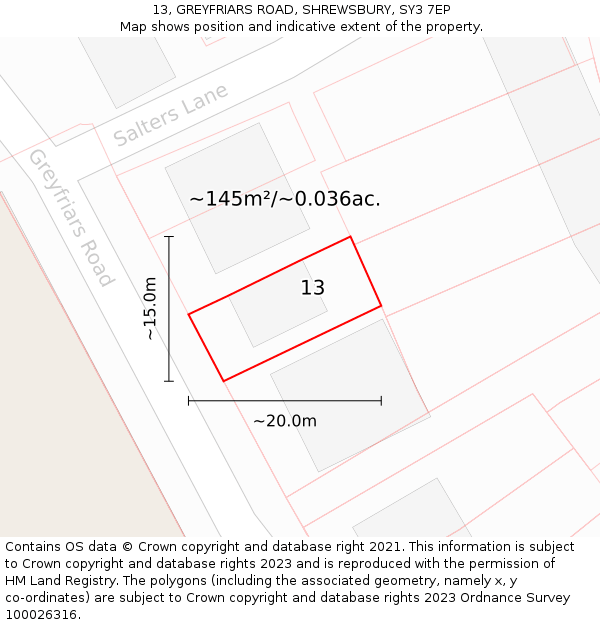 13, GREYFRIARS ROAD, SHREWSBURY, SY3 7EP: Plot and title map