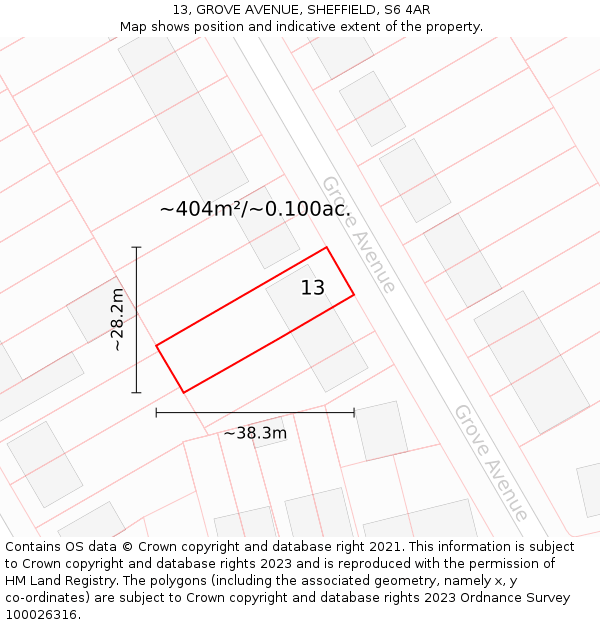 13, GROVE AVENUE, SHEFFIELD, S6 4AR: Plot and title map