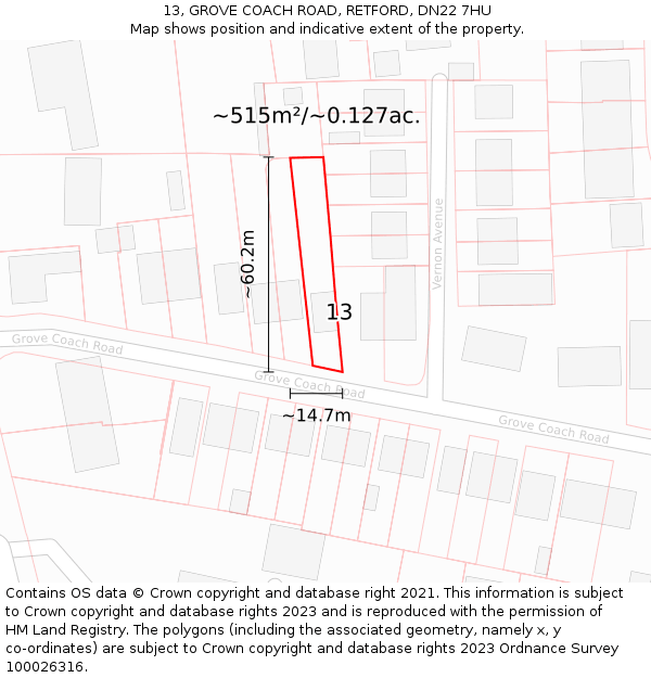 13, GROVE COACH ROAD, RETFORD, DN22 7HU: Plot and title map