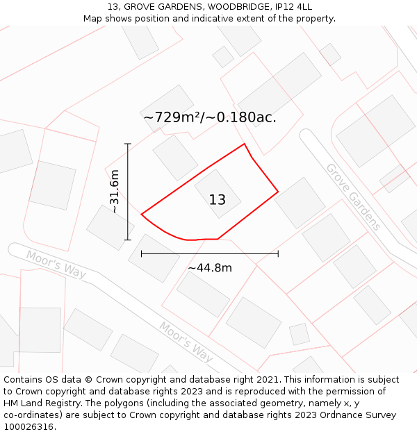 13, GROVE GARDENS, WOODBRIDGE, IP12 4LL: Plot and title map