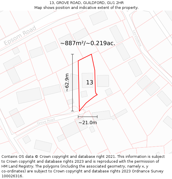 13, GROVE ROAD, GUILDFORD, GU1 2HR: Plot and title map